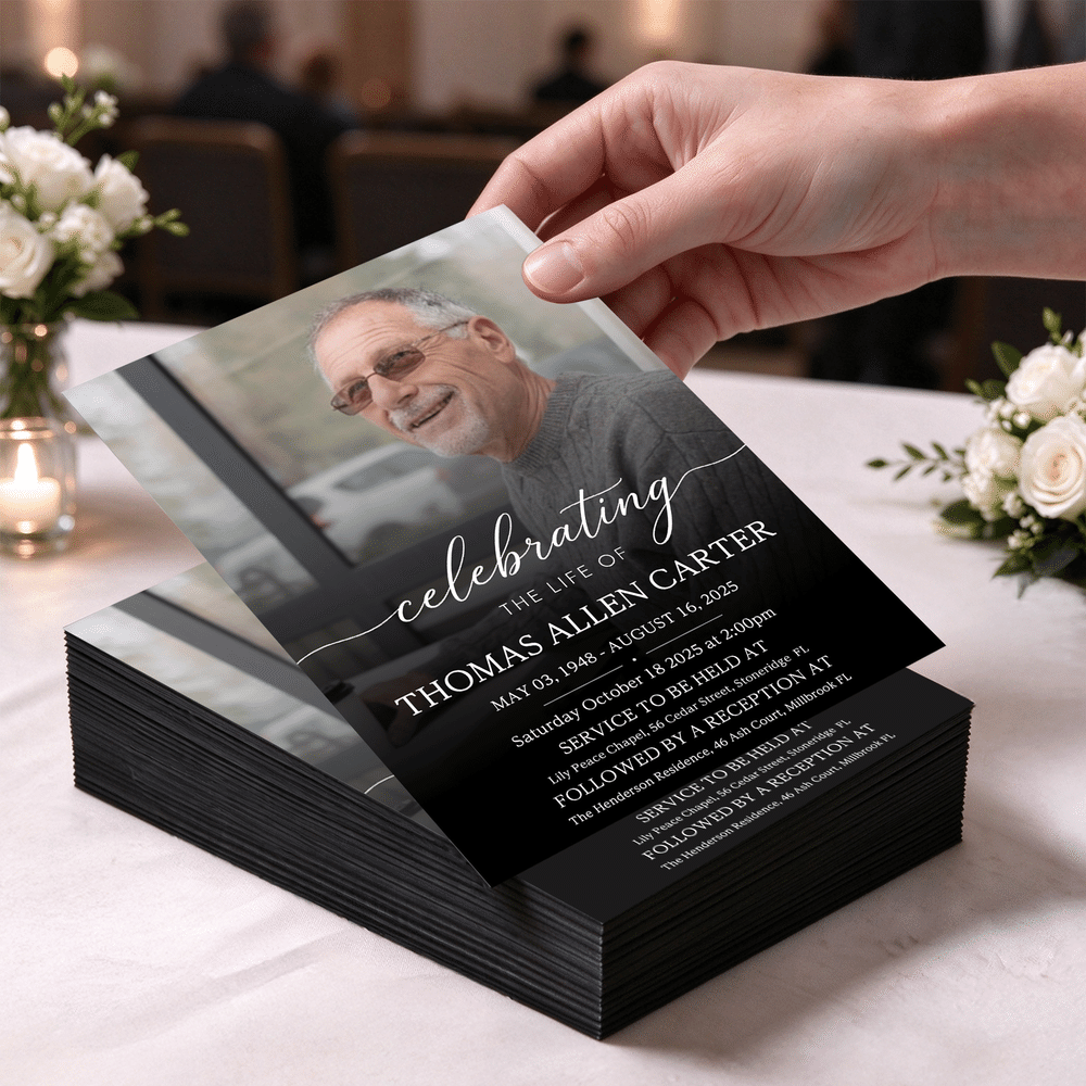 Personalized Celebration of Life Funeral Photos Invitation with Name and Text Minimalist Memorial Service Gift for Family Friends 6