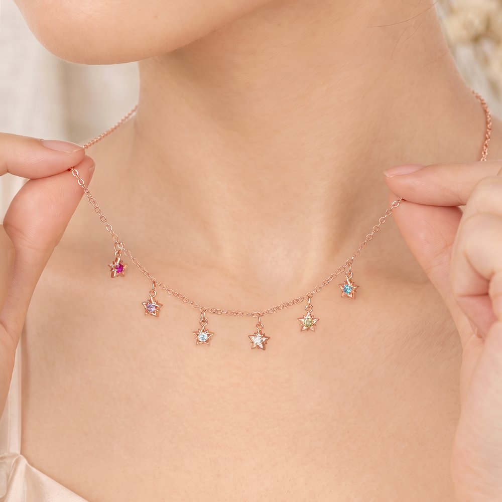 Personalized Star 1-12 Birthstone Pendant Sterling Silver Necklace Dainty Jewelry Birthday Anniversary Gift for Woman Family 6