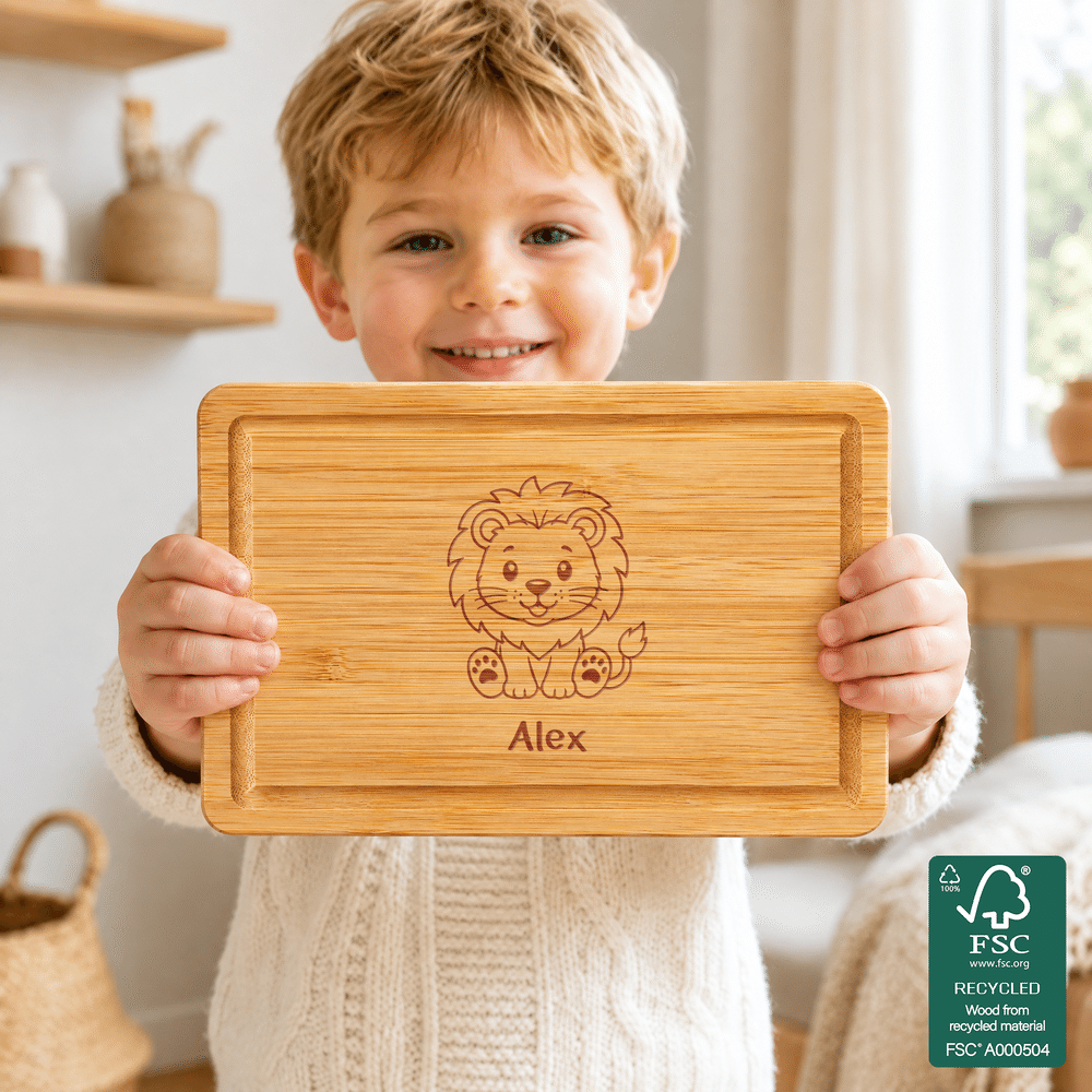 Personalized Eco-Friendly Cheese Board with Engraved Name and Animal Kids Use Birthday Christmas Gift for Kids Friends Family 5