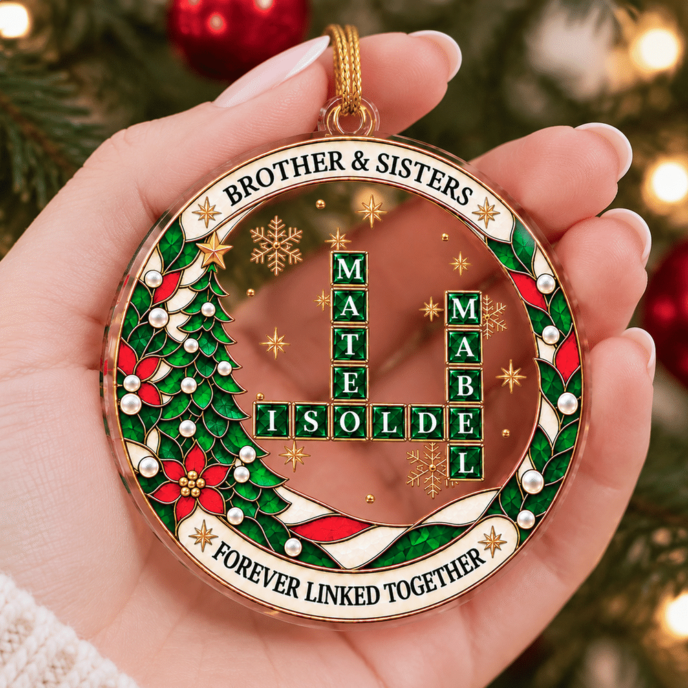 Personalised Christmas Crossword Puzzle Art Acrylic Ornament with Name Christmas Gift for Family Friends Brothers Sisters 5