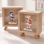 Hucha de madera personalizada con diseño de dibujos animados de vaqueros y vaqueras, con efecto 3D, con nombre, decoración de escritorio, regalo de Navidad para niños 2