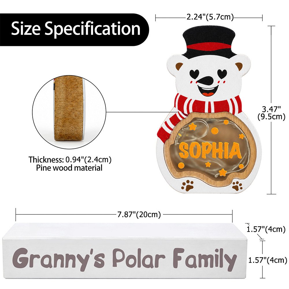 Personalized Cute Polar Bear LED Light Wooden Christmas Ornament with Name and Text Christmas Gift for Family Kids 9