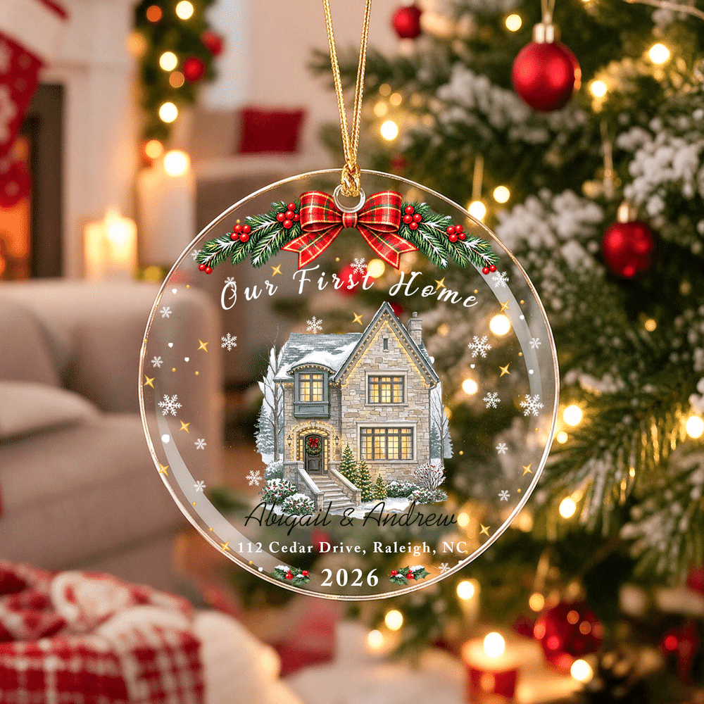 Personalized Our First Christmas House Photo Acrylic Glass Ornament with Name and Year Tree Decoration Christmas Gift for Family 6