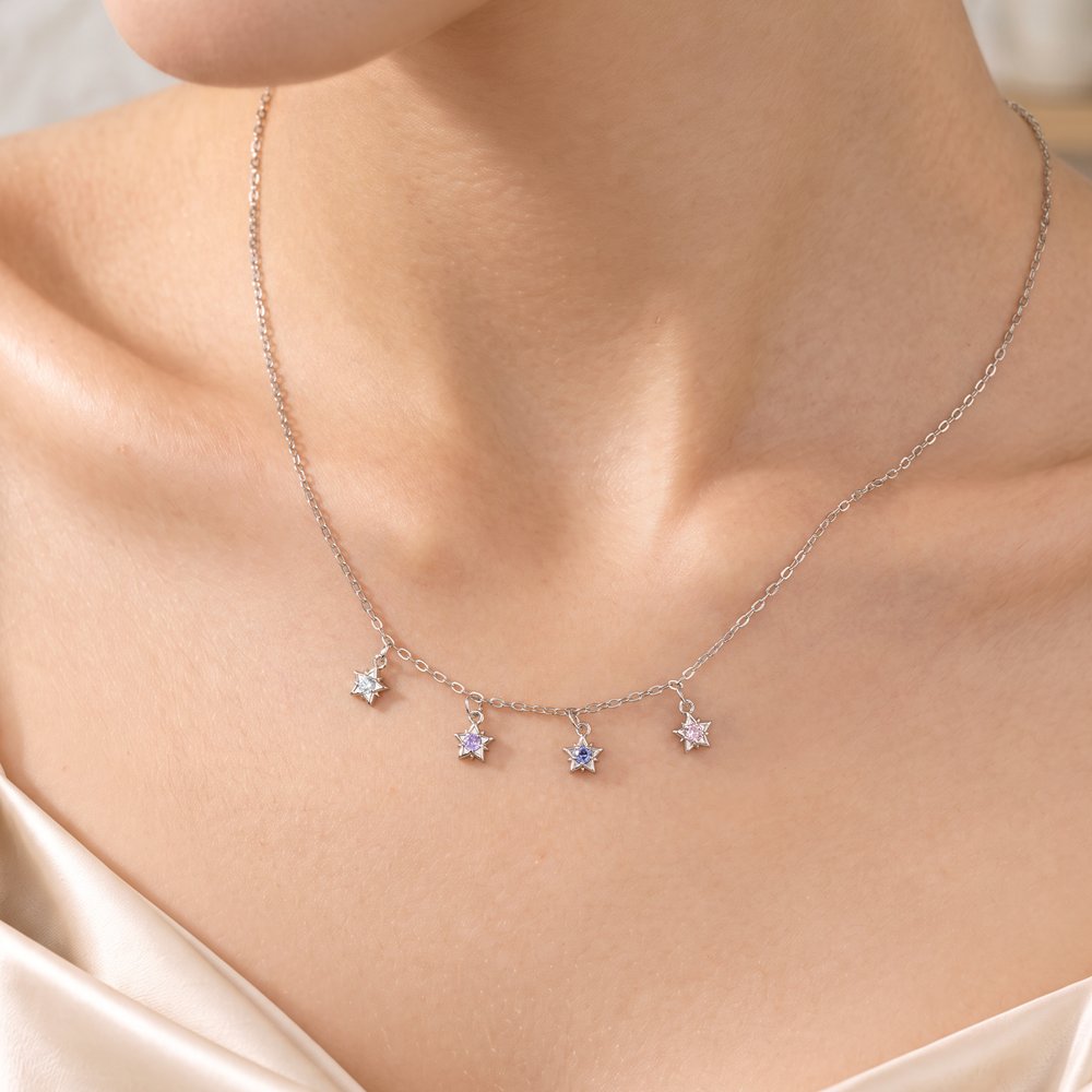 Personalized Star 1-12 Birthstone Pendant Sterling Silver Necklace Dainty Jewelry Birthday Anniversary Gift for Woman Family 5