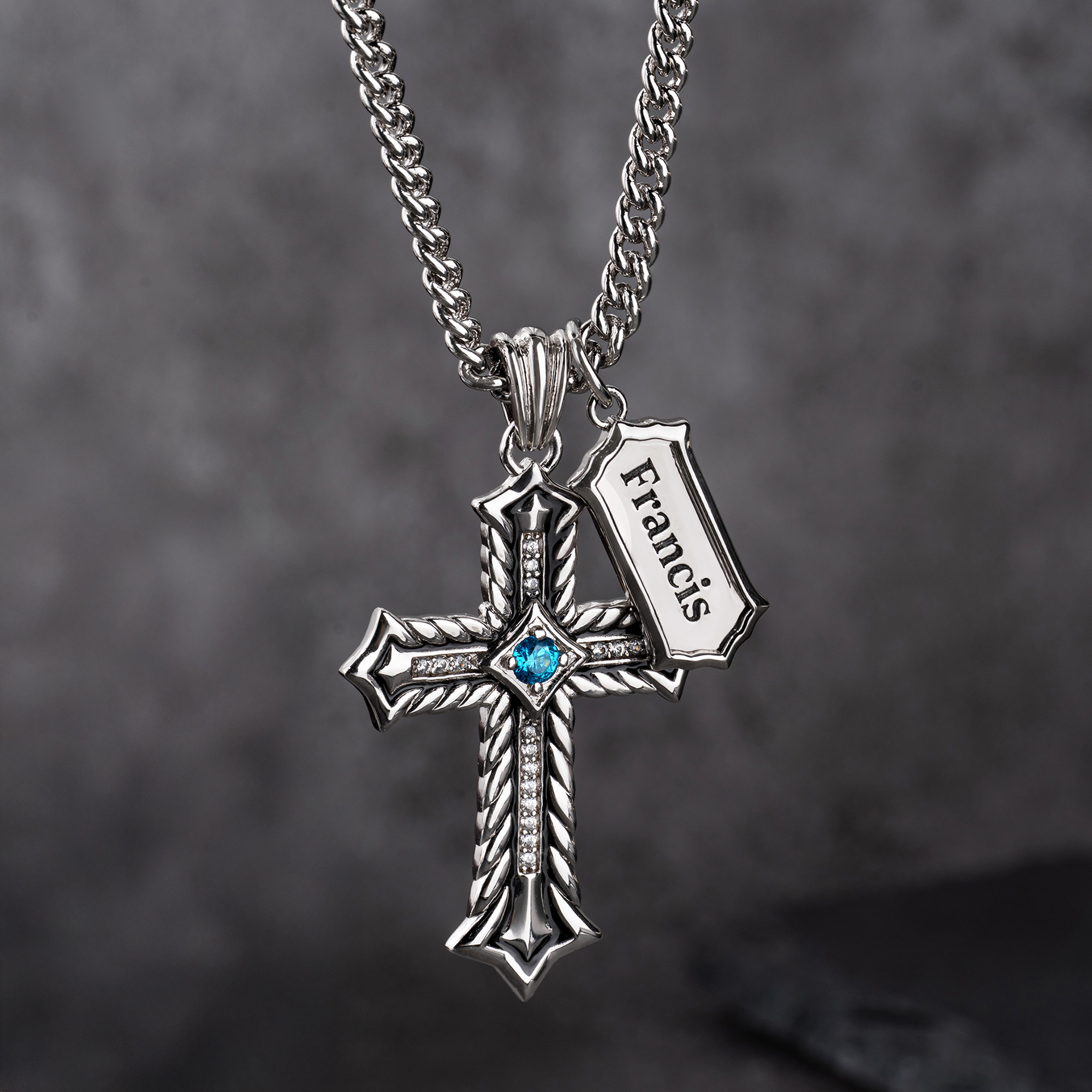 Personalized Cross Birthstone Sterling Silver Necklace with Name Dainty Jewelry Daily Wear Birthday Gift for Husband Father Man