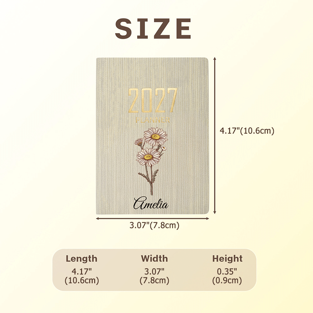 Agenda personalizada de bolsillo con la flor del mes de nacimiento para 2027, con nombre, ideal como regalo de Navidad o de cumpleaños para amigos y familiares 6