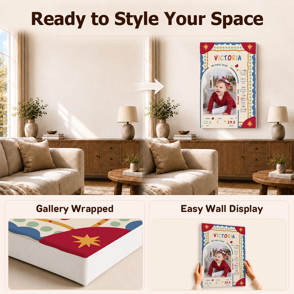 Personalised Playful Circus Theme Photos Canvas Prints with Baby Information Nursery First Birthday Party Decor Gift for New Parents 10
