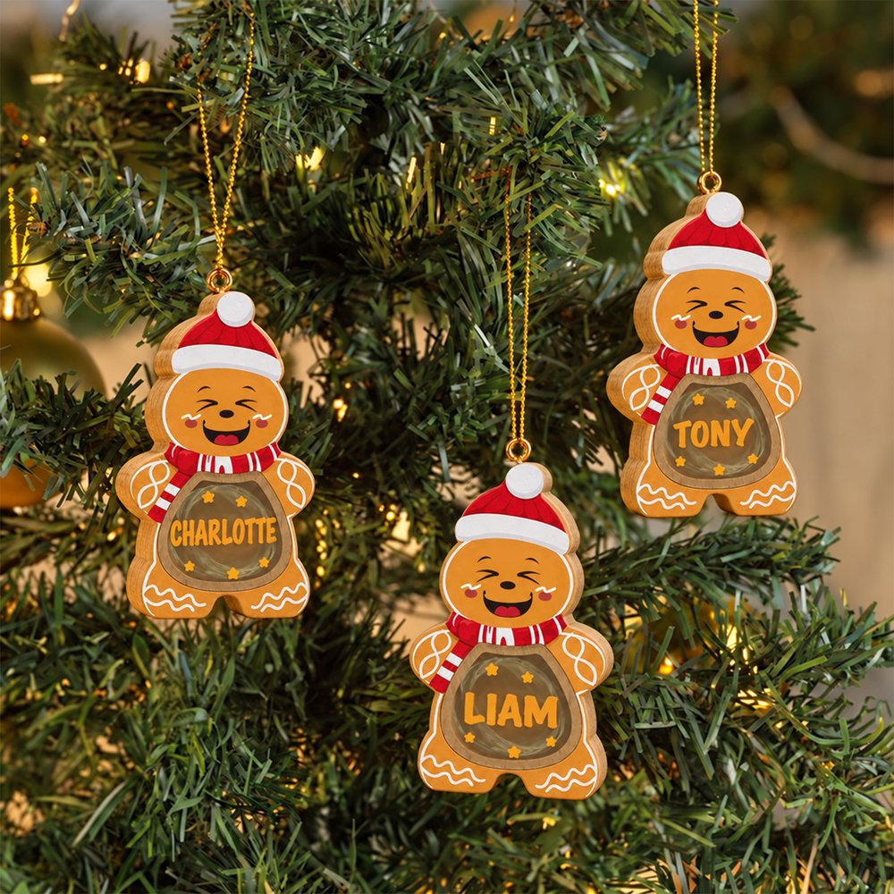 Personalized 1-14 Christmas Gingerbread Family LED Light Wooden Ornament with Name and Text Home Decor Christmas Gift for Family Grandma Mom 8