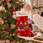 Gepersonaliseerde kerstsok met 3D-effect, cartoonfiguur en sneeuwvlok, met naam en initiaal – kerstcadeau voor familie, kinderen en vrienden 2