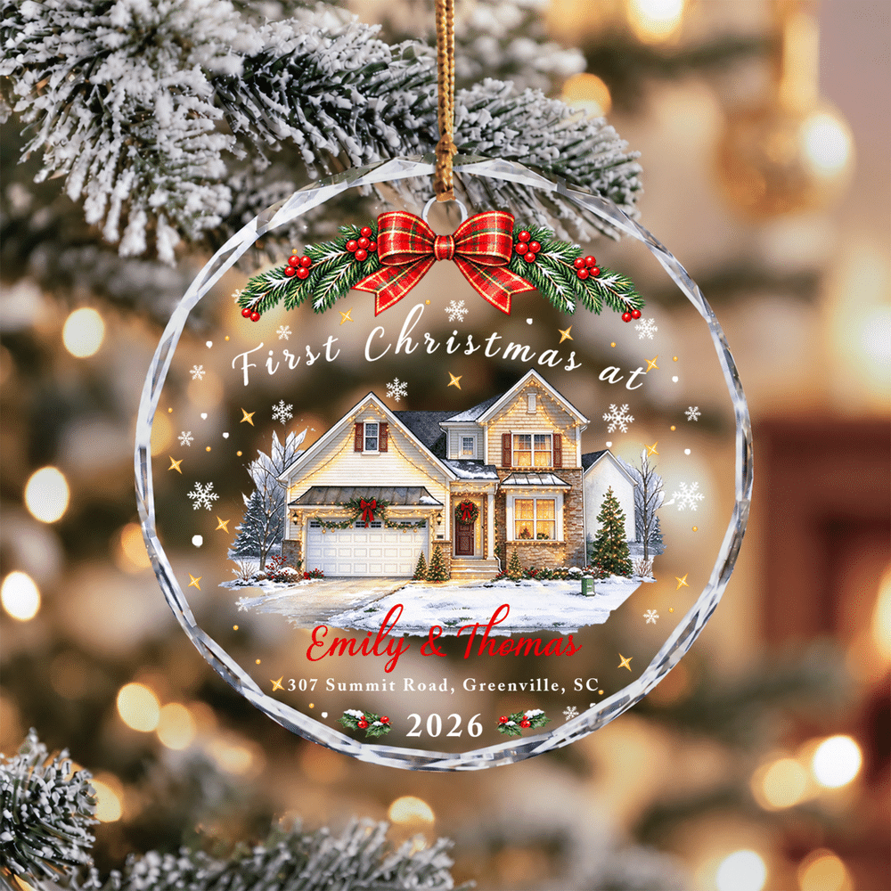 Personalized Our First Christmas House Photo Acrylic Glass Ornament with Name and Year Tree Decoration Christmas Gift for Family 1