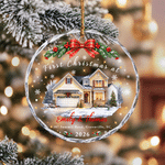 Personalized Our First Christmas House Photo Acrylic Glass Ornament with Name and Year Tree Decoration Christmas Gift for Family 1