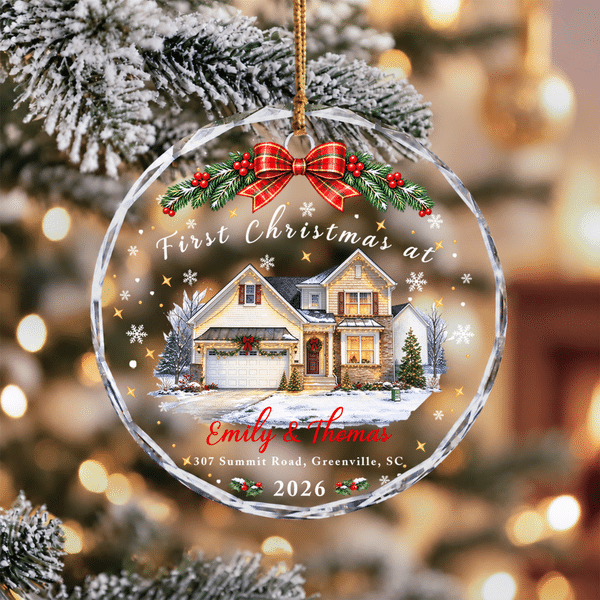 Personalized Our First Christmas House Photo Acrylic Glass Ornament with Name and Year Tree Decoration Christmas Gift for Family