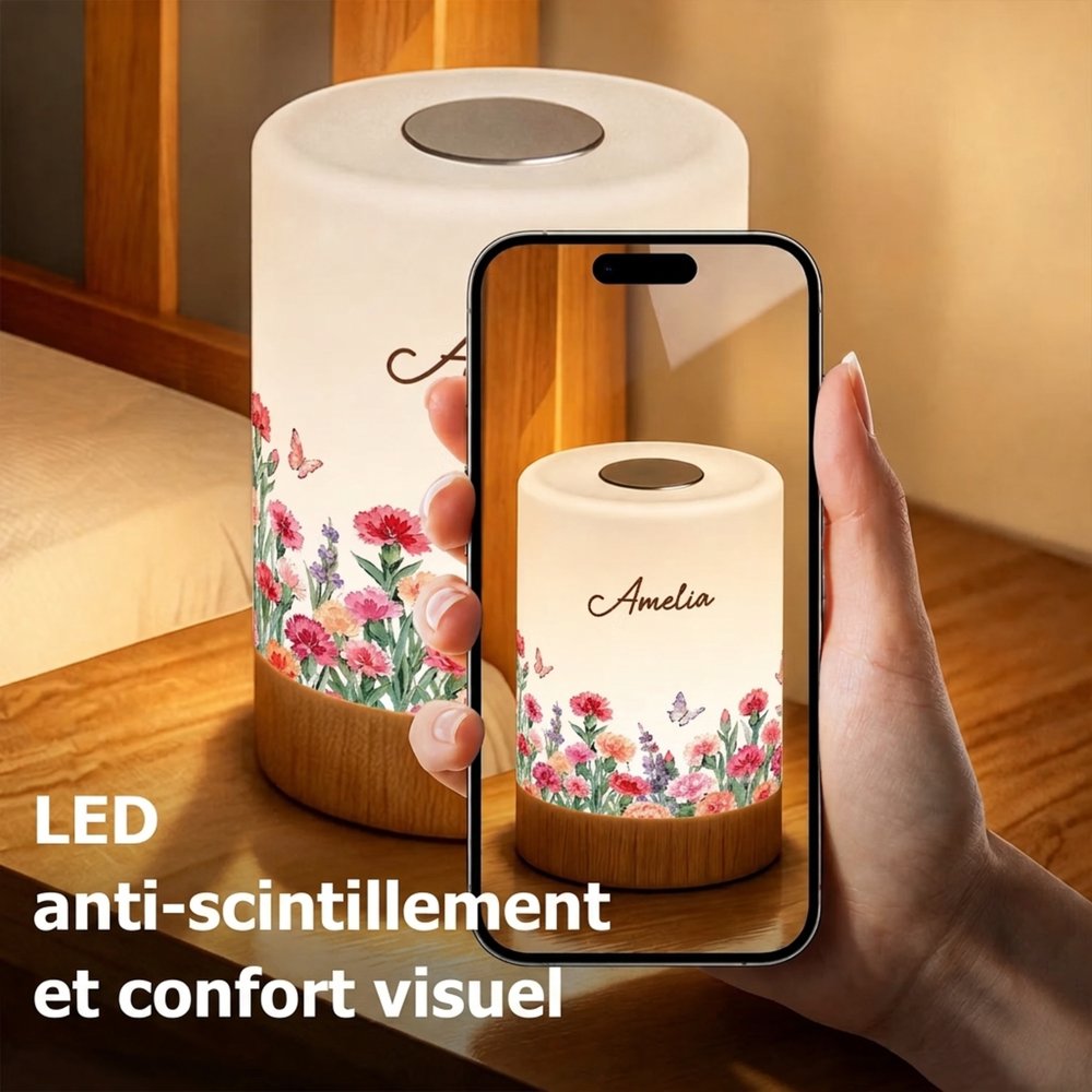 Veilleuse LED tactile personnalisée avec fleur de naissance et nom - Lumière changeable - Cadeau d'anniversaire pour les femmes la famille 7