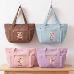 Borsa tote in velluto a coste personalizzata con iniziale floreale e ampia capienza, con nome: regalo di uso quotidiano, per compleanni e Natale, per donne appassionate di uncinetto 3