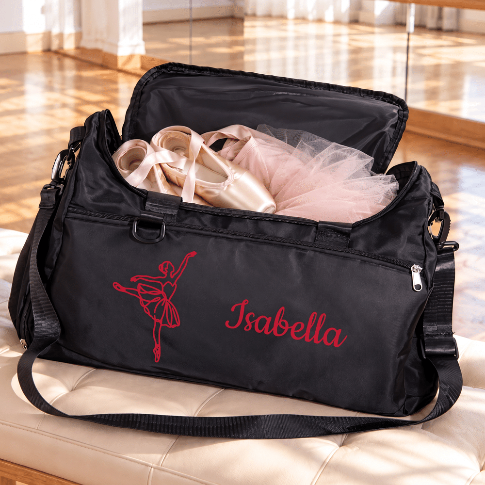 Sac de voyage imperméable personnalisé, orné d'une silhouette de danseuse en chaussons de ballet, avec prénom et bandoulière – Cadeau d'anniversaire ou de groupe pour les danseuses 3