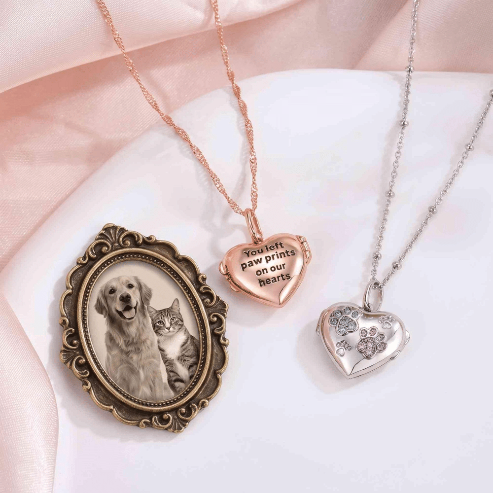 Personalized Pet Photo Paw Birthstone Heart Shaped Sterling Silver Locket Necklace Dainty Jewelry with Text Memorial Gift for Pet Owners Family 4