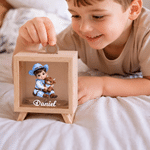 Hucha de madera personalizada con diseño de dibujos animados de vaqueros y vaqueras, con efecto 3D, con nombre, decoración de escritorio, regalo de Navidad para niños 5