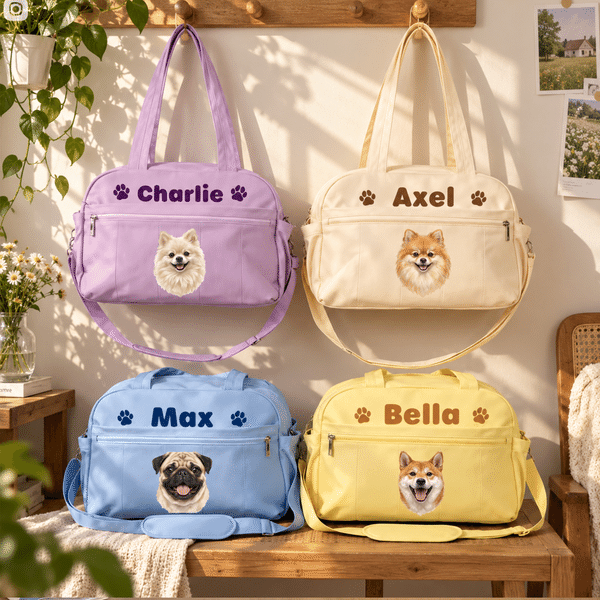 Personalised Oil Painting Art Pet Photo Multi-Compartment Large Travel Bag with Name Pet Boarding Christmas Gift for Pet Owner