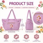 Borsa tote in velluto a coste personalizzata con iniziale floreale e ampia capienza, con nome: regalo di uso quotidiano, per compleanni e Natale, per donne appassionate di uncinetto 11