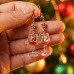 Personalised 3D Winter Theme Wine Glass Birthstone Dangle Earrings Festive Jewellery Christmas Party Gift for Women 5