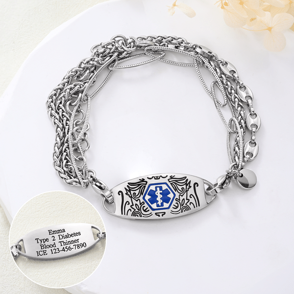 Personalised Star of Life Medical Alert ID Bracelet with Engraved Medical Information Birthday Gift for Diabetic Allergy Epilepsy