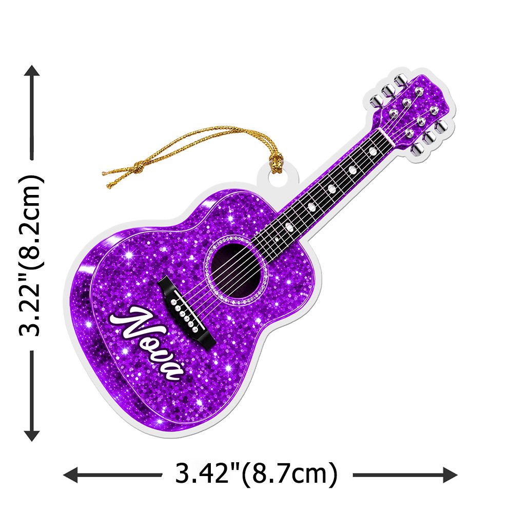 Personalised 3D-Effect Artwork Glittering Guitar Christmas Acrylic Ornament with Name Tree Decor Christmas Gift for Guitar Lovers Guitarists 7