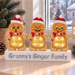Personalized 1-14 Christmas Gingerbread Family LED Light Wooden Ornament with Name and Text Home Decor Christmas Gift for Family Grandma Mom 6
