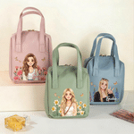 Personalised Birth Flower & Cartoon Character Photo PU Leather Makeup Bag with Name and Handle Daily Use Birthday Gift for Girls Women 3