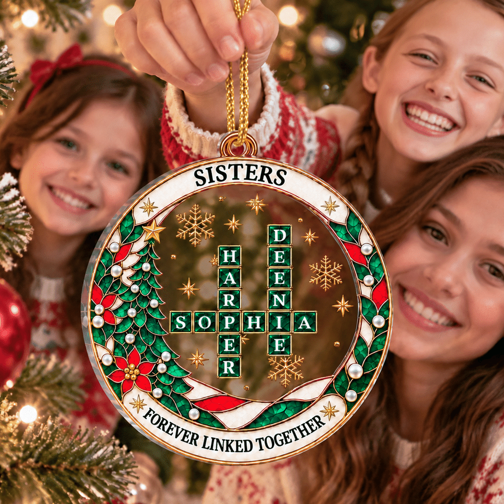 Personalised Christmas Crossword Puzzle Art Acrylic Ornament with Name Christmas Gift for Family Friends Brothers Sisters 3