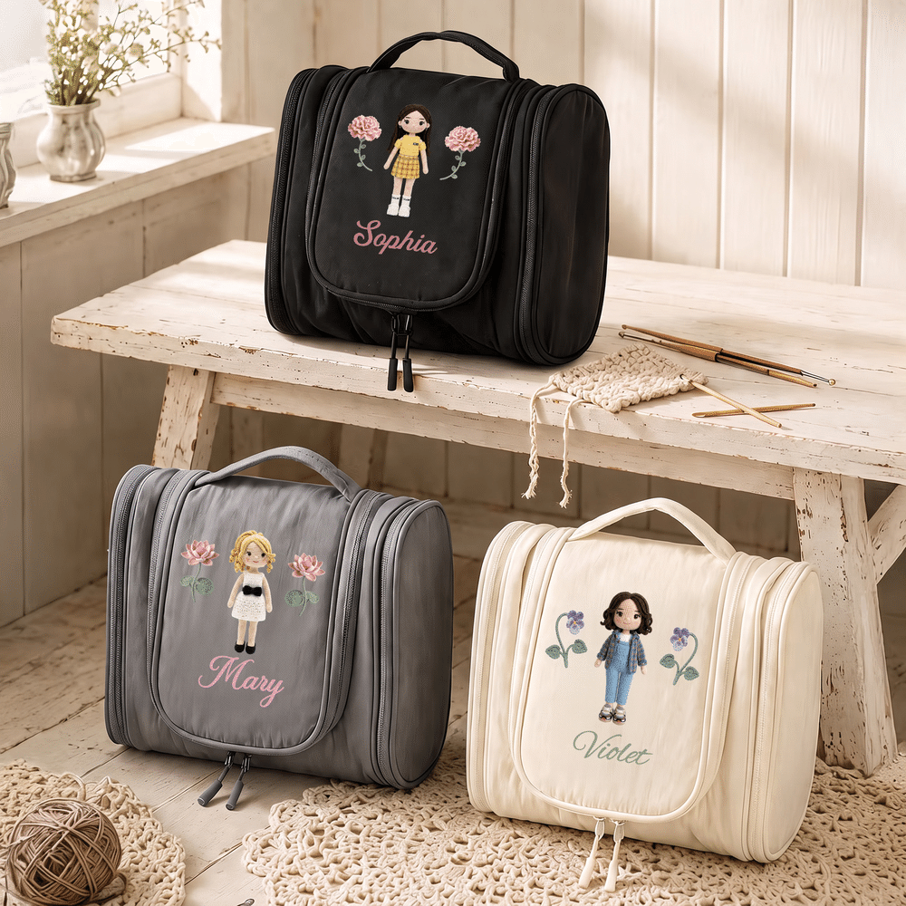 Personalized Crocheted Textured Design Cartoon Photo Birth Flower Crochet Storage Bag with Name Travel Birthday Gift for Crochet Enthusiasts 4