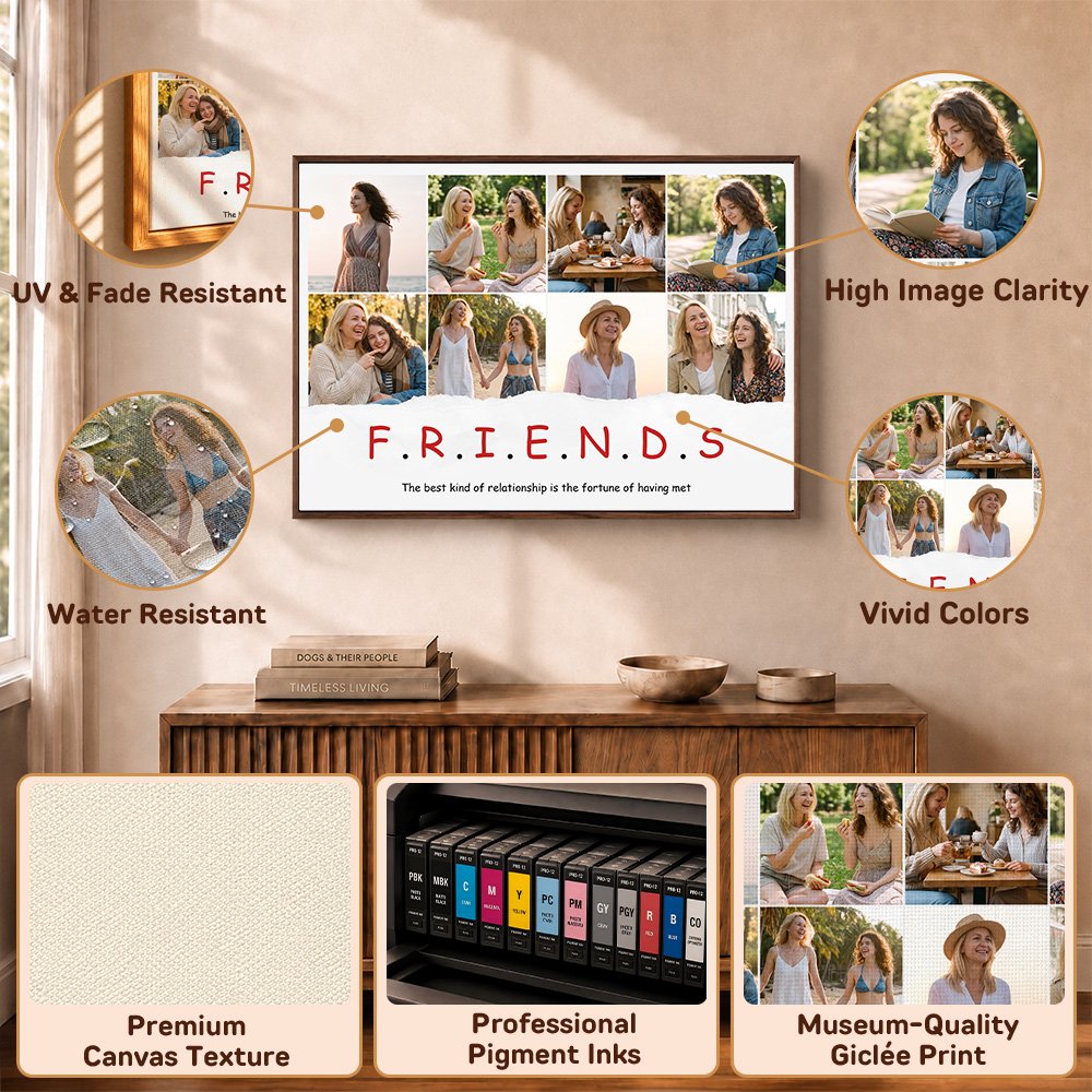 Personalised Friends 8 Photos Collage Canvas Prints with Text Home Wall Decor Christmas Birthday Gift for Best Friends 9