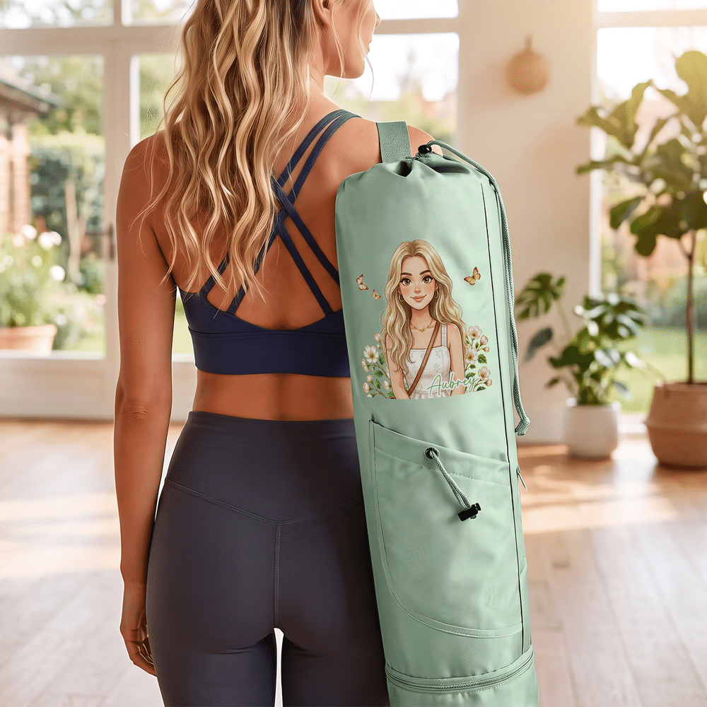 Personalized Birth Flower & Cartoon Character Photo Large Capacity Yoga Mat Bag with Name Yoga Exercise Birthday Gift for Pilates Yoga Lovers 6