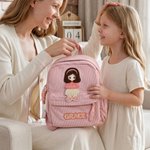 Personalised Embroidery Cartoon Character Interchangeable Outfit Corduroy School Bag with Name Christmas Gift for Girl Student 8