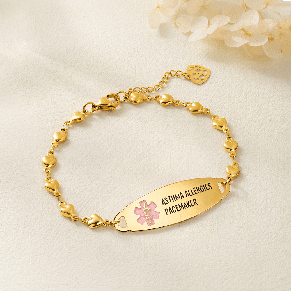 Personalized Medical Alert ID Bracelet with Engraved Medical Info Birthday Gift for Woman Diabetic Allergy Epilepsy Patient 4