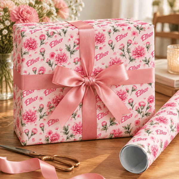 Papel de regalo personalizado con la flor del mes de nacimiento y el nombre: regalo para cumpleaños, Navidad y fiestas, ideal para familiares y amigos