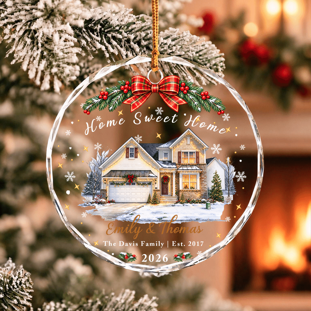 Personalized Our First Christmas House Photo Acrylic Glass Ornament with Name and Year Tree Decoration Christmas Gift for Family 5