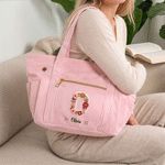 Borsa tote in velluto a coste personalizzata con iniziale floreale e ampia capienza, con nome: regalo di uso quotidiano, per compleanni e Natale, per donne appassionate di uncinetto 6
