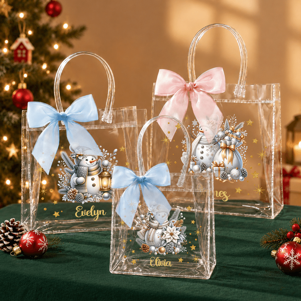 Personalized Christmas Snowman Clear Gift Bag with Name Daily Use Christmas Party Gift for Kids 2