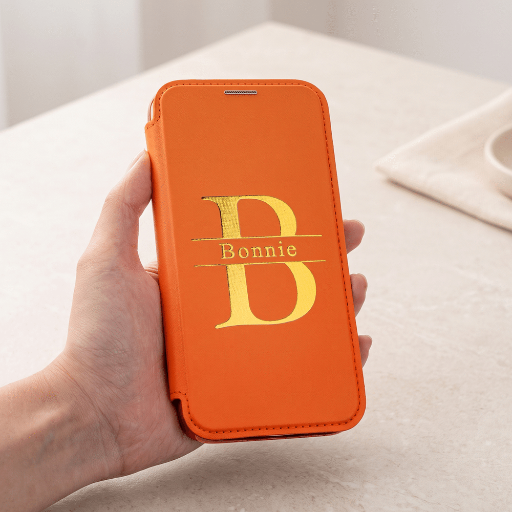 Gepersonaliseerd, minimalistisch, goudkleurig PU-leren telefoonhoesje met naam, magnetische ring en kaarthouder voor de iPhone – verjaardags- of kerstcadeau voor vrienden 6