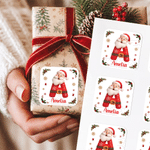 Personalised Santa Claus Initial Waterproof Square Round Stickers Labels with Name Gift Decor Christmas Party Gift for Kids Friends 1