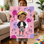 Personalisierte Q-Version-Cartoon-Leinwanddrucke mit Kinderfiguren und Namen – Wohnaccessoire und Geburtstagsgeschenk für frischgebackene Eltern 2