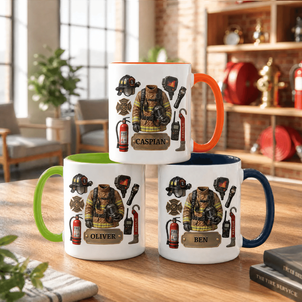 Personalised Firefighter Element Multicolour 11 oz 15 oz Ceramic Mug with Coaster and Name Fire Station Daily Use Birthday Gift for Firefighters 4