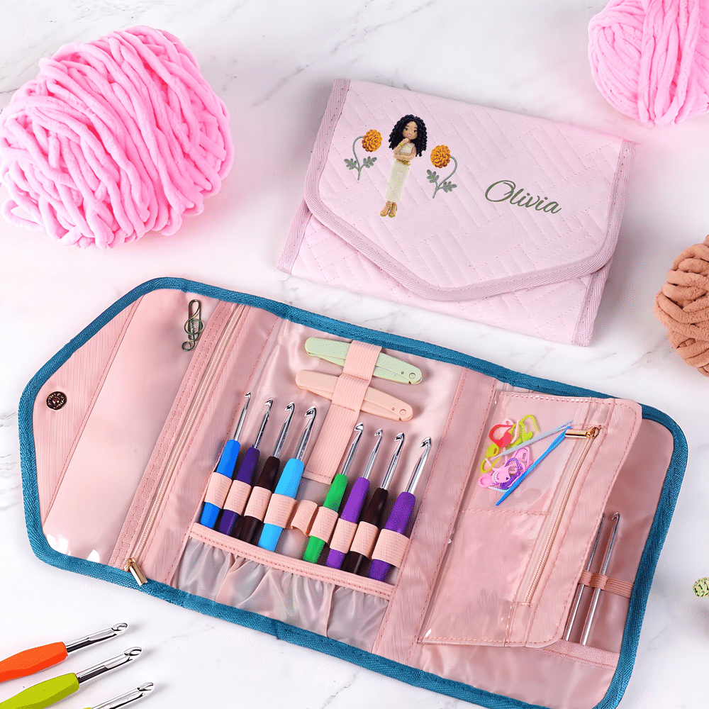 Personalised Crocheted Textured Design Photo Birth Flower Crochet Hook Organiser Knitting Accessories Birthday Gift for Crochet Enthusiasts 6