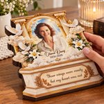 Décoration en bois superposée personnalisée de style 3D représentant une arche dorée ornée, avec photo d'art, année et texte : cadeau de condoléances pour la famille et les amis 8