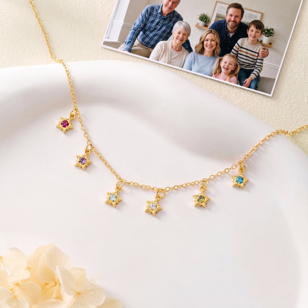 Personalized Star 1-12 Birthstone Pendant Sterling Silver Necklace Dainty Jewelry Birthday Anniversary Gift for Woman Family 4