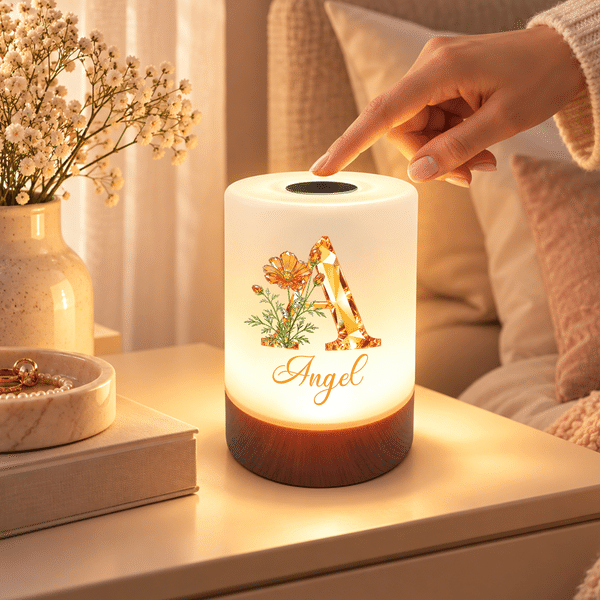 Veilleuse rechargeable personnalisée avec effet diamant, représentant la fleur de naissance, à commande tactile, avec prénom – Décoration de chambre, cadeau d'anniversaire pour enfants et femmes