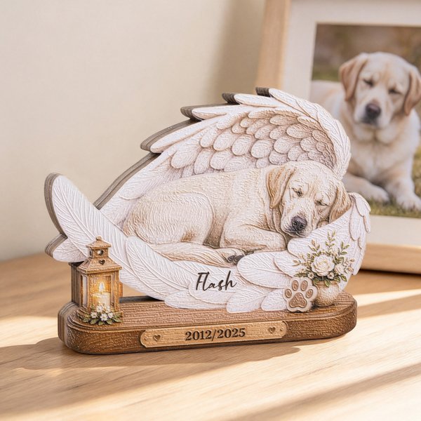 Personalised Angel Wings Paw Print Floral Pet Photo Wooden Plaque with Name and Date Home Decor Memorial Sympathy Gift for Pet Lovers Owners