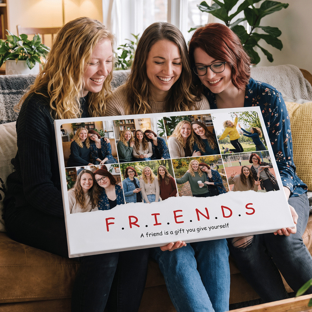 Personalised Friends 8 Photos Collage Canvas Prints with Text Home Wall Decor Christmas Birthday Gift for Best Friends 6