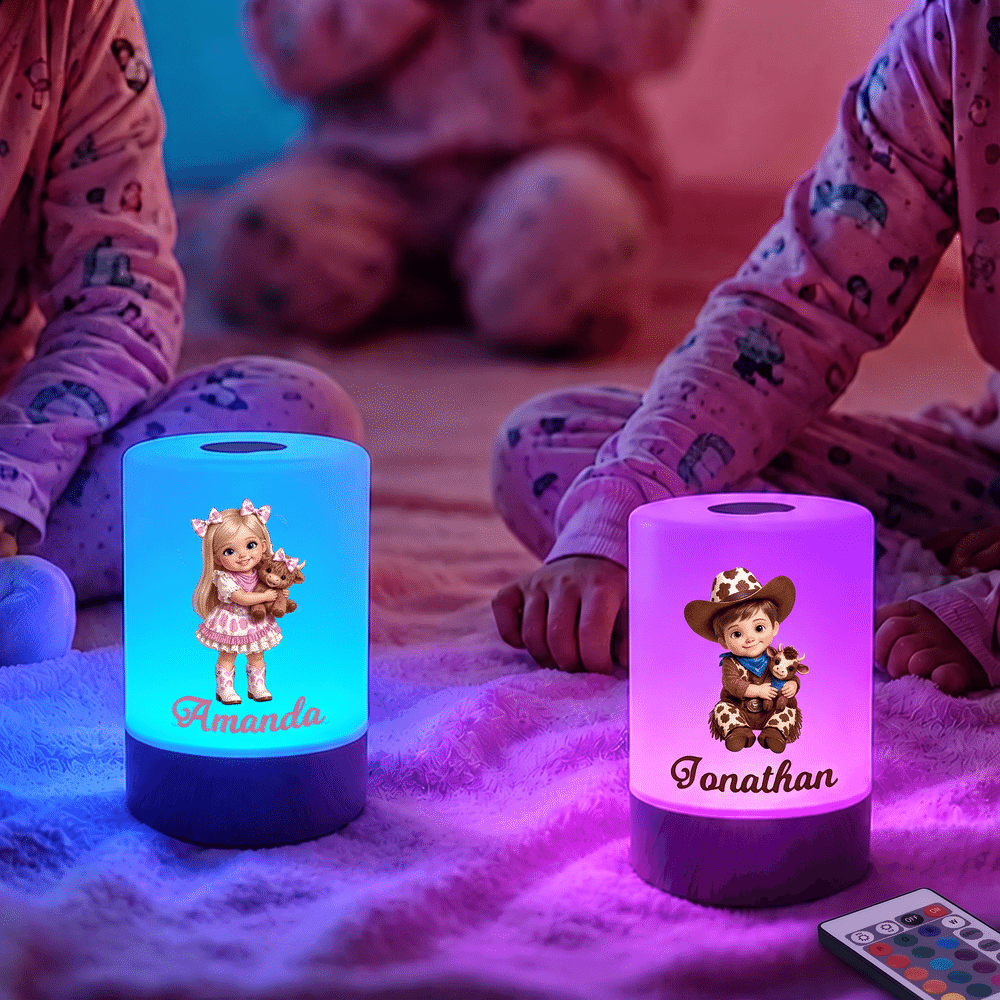 Personalized 3D-Effect Artwork Cartoon Cowboy Child Remote Control LED Night Light with Name Daily Use Birthday Christmas Gift for Kids Children Boys 6