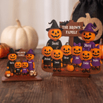Personlig treplakett med 3D-effekt: «Jack O’ Lantern»-familien i flere lag, med navn – interiørdekorasjon og Halloween-gave til familien 2